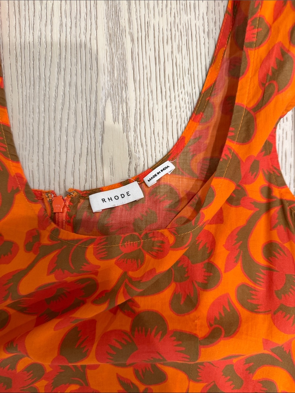 RHODE Orange Floral Scoop Neck Ruched Mini Dress - Picture 2 of 2